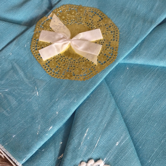 Vintage 1960s Lady Cristina Luxury Place Mat Set- aqua - Picture 9 of 16